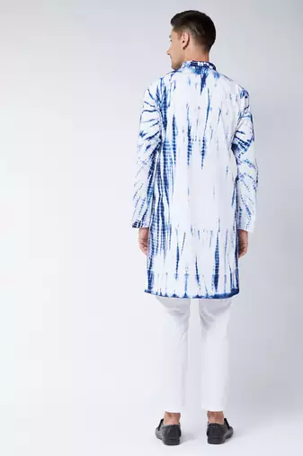 Blue And White Pure Cotton Kurta Pyjama Set