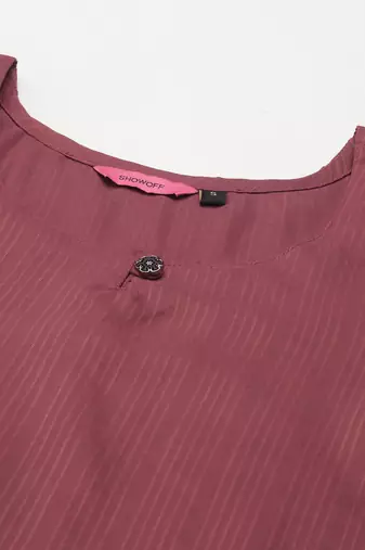 women's round neck woven design mauve straight kurta and trouser
