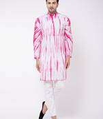 Pink And White Pure Cotton Kurta Pyjama Set