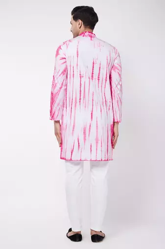Pink And White Pure Cotton Kurta Pyjama Set