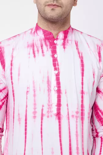 Pink And White Pure Cotton Kurta Pyjama Set