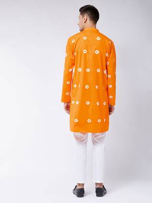 Orange And White Pure Cotton Kurta Pyjama Set 3
