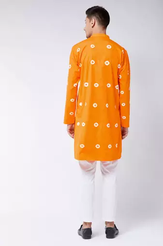 Orange And White Pure Cotton Kurta Pyjama Set
