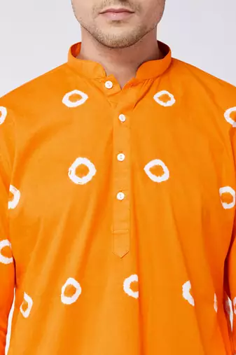 Orange And White Pure Cotton Kurta Pyjama Set