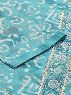 women's round neck ethnic motifs batik turquoise blue straight kurta and trouser 3