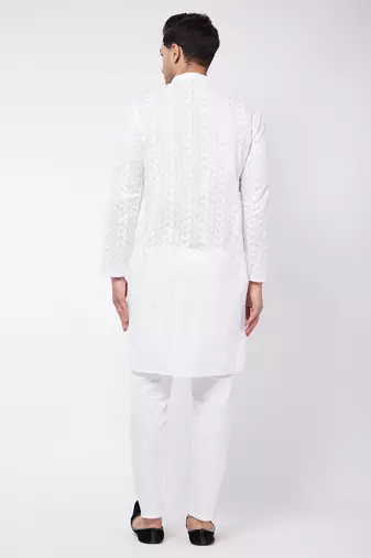 White Pure Cotton Kurta Pyjama Set