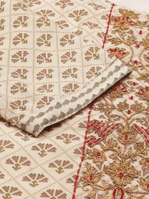women's round neck ethnic motifs block print cream straight kurta and trouser 3