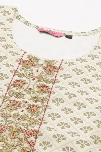women's round neck ethnic motifs block print green straight kurta and trouser