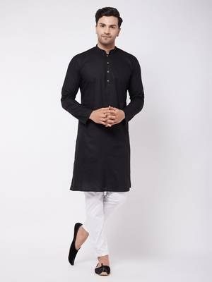 Black And White Cotton Blend Kurta Pyjama Set 1
