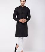Black And White Cotton Blend Kurta Pyjama Set
