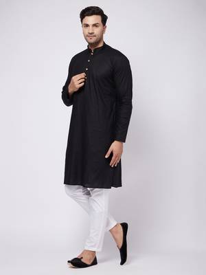 Black And White Cotton Blend Kurta Pyjama Set 2