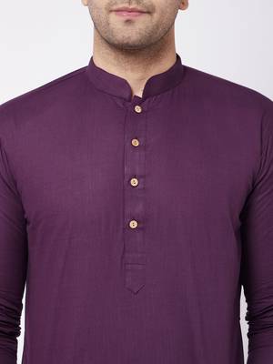 Purple And White Cotton Blend Kurta Pyjama Set 4