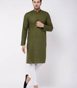 Green And White Cotton Blend Kurta Pyjama Set