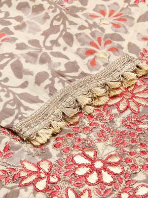 Showoff women's scoop neck floral block print beige straight kurta and trouser 3