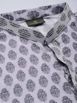 Grey And White Cotton Blend Kurta Pyjama Set 4