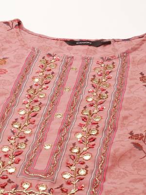 women's round neck floral mauve straight kurta and trouser with dupatta 2