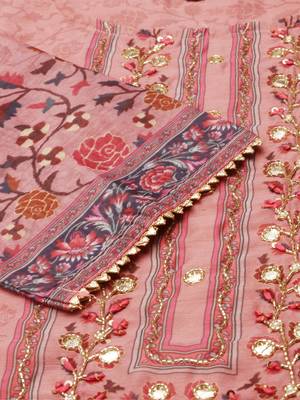 women's round neck floral mauve straight kurta and trouser with dupatta 3