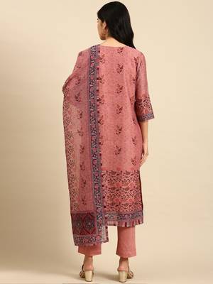 women's round neck floral mauve straight kurta and trouser with dupatta 4