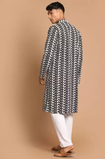 Black And White Pure Cotton Kurta Pyjama Set