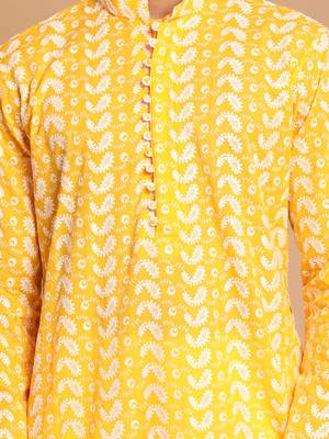 Orange And White Pure Cotton Kurta Pyjama Set 4