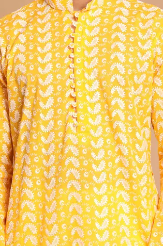 Orange And White Pure Cotton Kurta Pyjama Set