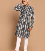 Black And White Pure Cotton Kurta Pyjama Set