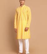 Orange And White Pure Cotton Kurta Pyjama Set
