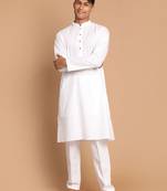 White Cotton Blend Kurta Pyjama Set