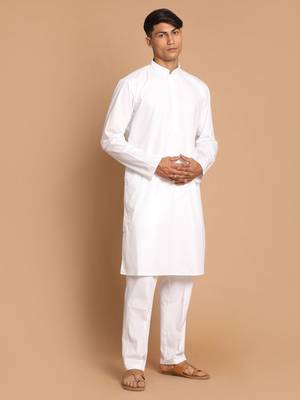 White Pure Cotton Kurta Pyjama Set 1