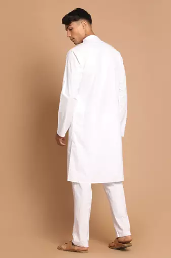 White Pure Cotton Kurta Pyjama Set