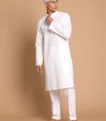 White Cotton Blend Kurta Pyjama Set