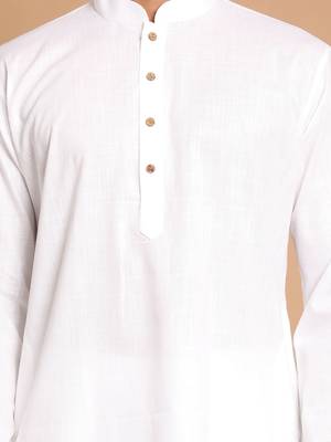 White Cotton Blend Kurta Pyjama Set 4