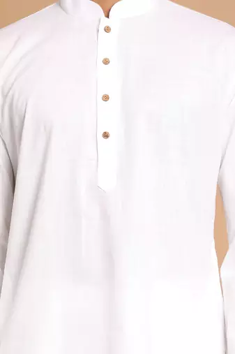 White Cotton Blend Kurta Pyjama Set