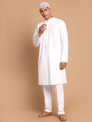 White Pure Cotton Kurta Pyjama Set 1