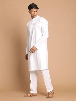 White Pure Cotton Kurta Pyjama Set 2