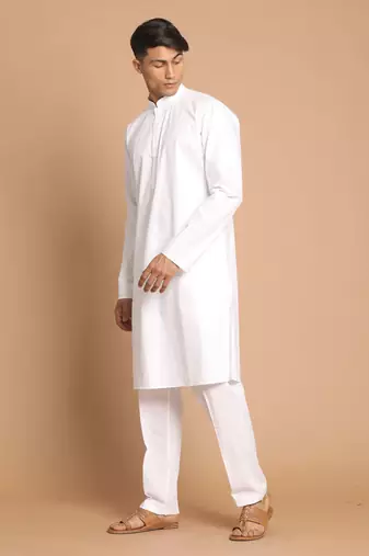 White Pure Cotton Kurta Pyjama Set