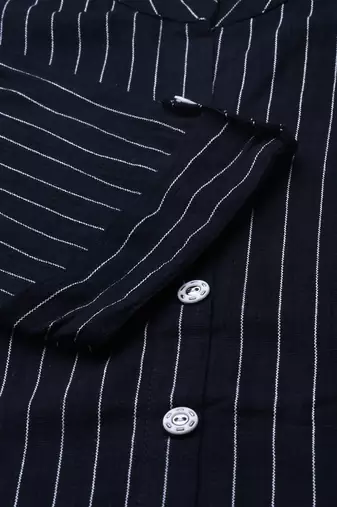 women's mandarin collar striped navy blue straight kurta and trouser
