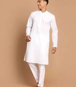 White Cotton Blend Kurta Pyjama Set