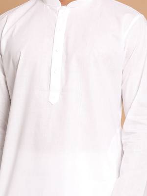 White Cotton Blend Kurta Pyjama Set 4