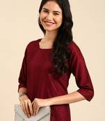 women's scoop neck solid burgundy straight kurta and trouser