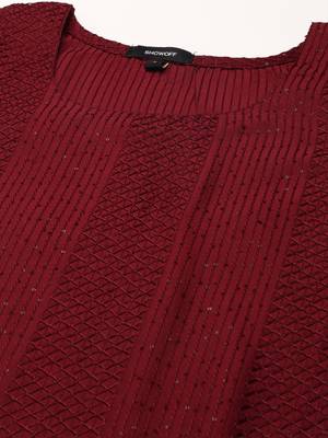 women's scoop neck solid burgundy straight kurta and trouser 2