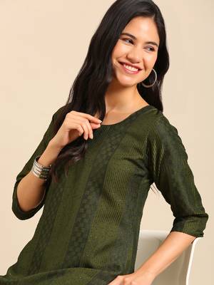 women's scoop neck solid olive straight kurta and trouser 1