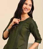 women's scoop neck solid olive straight kurta and trouser