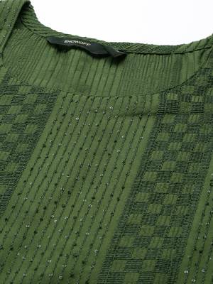 women's scoop neck solid olive straight kurta and trouser 2