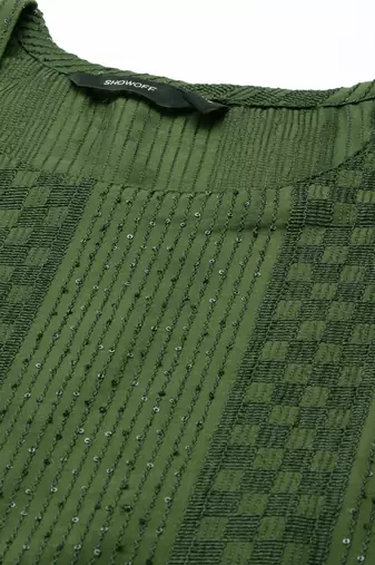 women's scoop neck solid olive straight kurta and trouser