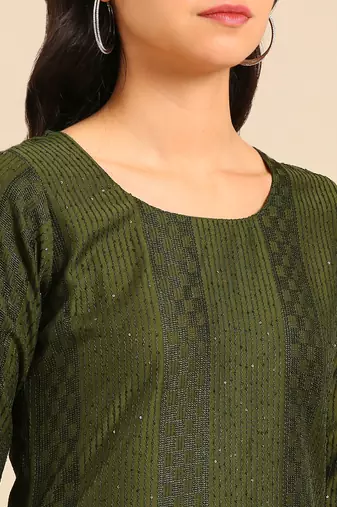 women's scoop neck solid olive straight kurta and trouser