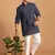 Navy Blue And White Cotton Short Kurta Pyjama Set