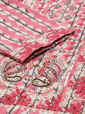 Showoff women's round neck abstract pink straight kurta and trouser with dupatta 3