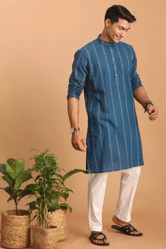 Indigo Blue Cotton Kurta And Pyjama Set