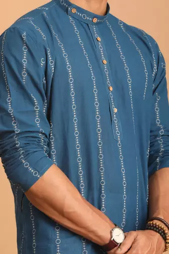 Indigo Blue Cotton Kurta And Pyjama Set